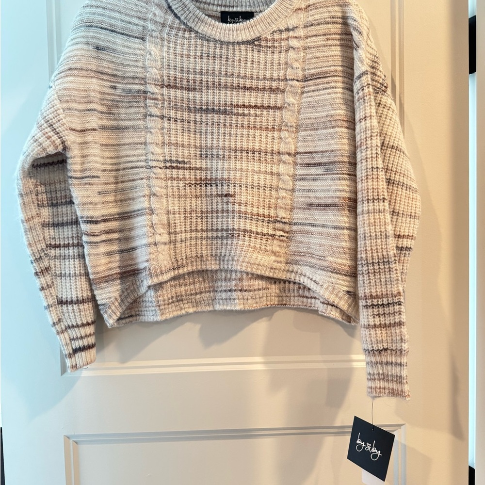 by & by Cream Crew Neck Sweater with Ribbed Texture